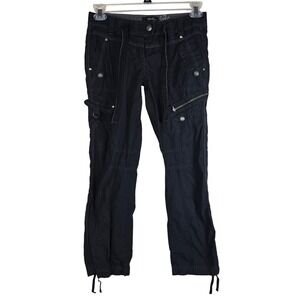 Next Petite Black Cargo Pants Military Style Zippers Drawstring Ankles Size 8